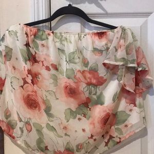 Rose floral off the shoulder cropped blouse.